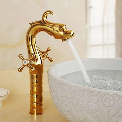 China Gold Metered Dragon Mixer Tap With Double Crystal Handle Copper Faucets Bathroom Basin Faucet Faucets for sale