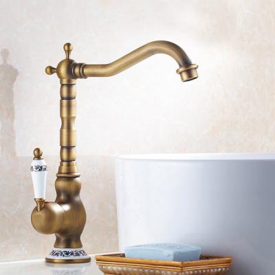 China Kitchen Thermostatic Antique Brass Faucet Faucets Bronze Finish, Water Faucet Kitchen Swivel Spout Vanity Sink Mixer Tap for sale