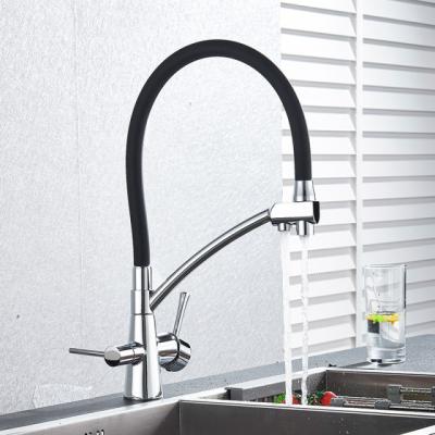 China Thermostatic Faucets Filter Water Purification Kitchen Faucet Dual Spout Flexible Handles Mixer Tap Hot And Cold Double Spun Pure Mixer for sale