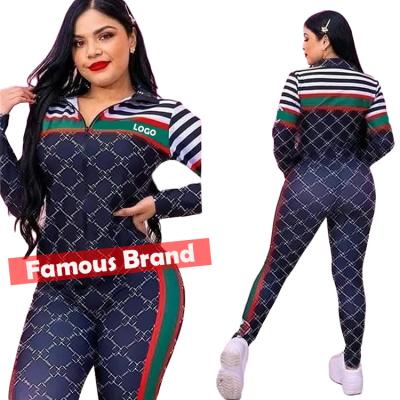 China 2022 new arrivals viable temperament and fashion printing designer two-piece suit printing full sleeve zipper jogging set tracksuit for sale