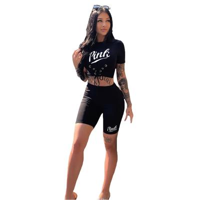 China Fashion QUICK DRY Two Piece Sports and Leisure Letter Straps Sportswear Shorts Two Piece Set for sale