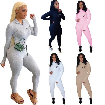 China 2022 Autumn Winter Designer One Piece Women Romper Long Sleeve Jumpsuit Zipper Overalls For Sexy Women for sale