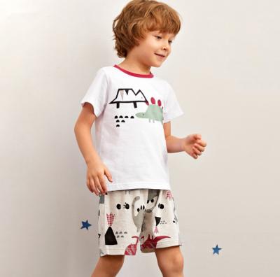 China 2021 Summer Breathable Animal Printed Cotton Fabric 2pcs Children Boy Summer Pajamas Set for sale