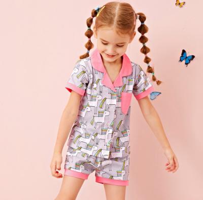 China 2021 Summer Unicorn Printed Girl Breathable Cotton Home Wear Pajamas Set for sale