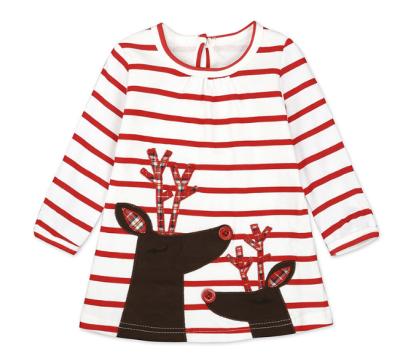 China 2019 Sustainable Santa Stripe Pattern Cotton Kids Christmas Dress for sale