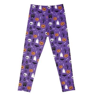 China Color Fade Proof Halloween Pattern Printed Soft Fabric Kids Girls Elastic Leggings for sale