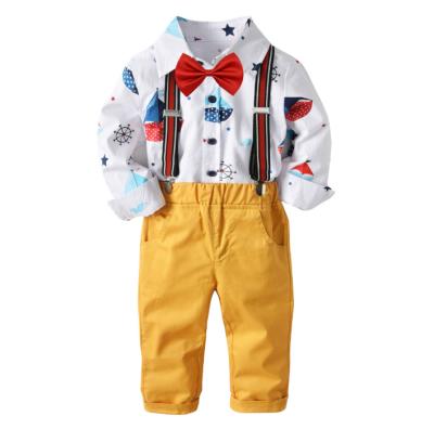 China Handsome 100% Cotton Gentleman Kids Boys Shirts Denim Pants 4pcs Woven Cotton Clothes Set for sale