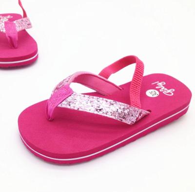 China Hot Pink Glitter Elastic Band EVA Kids Girls Princess Flip Flop Anti-Slip Slippers for sale