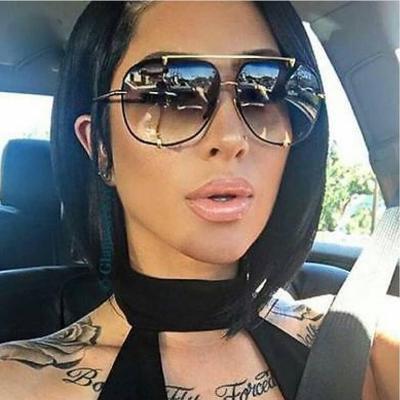 China Fashion HBK Sunglasses Reto Oversized Large Glass Frame Pilot Sunglasses Fashion Branded Women Sunglasses for sale