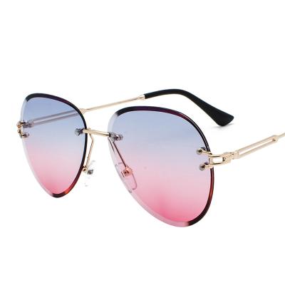 China HBK Italy Fashion Vacation Oversized Pilot Sunglasses Women's Retro Style Sunglasses Rimless Sun Glass Eyewear for sale