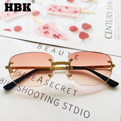 China Fashion Retro Sunglasses HBK 2021New Designer Round Rimless Sunglasses Womens Sun Glasses 18K Gold Plated Custom Shades Small Color Frames for sale