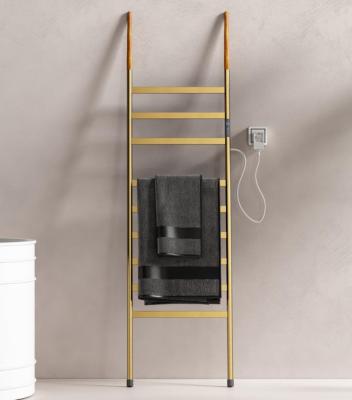 China Heater Towel Ladder Electric Square Bars Heater Polished Gold Stainless Steel Plug-in Towel Drying Rack for sale