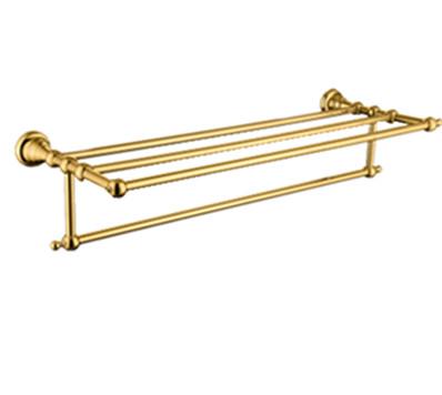 China Fashion Vjass Double Towel Rack Hanger Brass Gold Finish Hanging Towel Racks With Shelf for sale