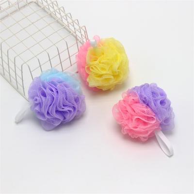 China EXFOLIATE 1/2 Colors High Grade Luxury Shower Sponge Puff With Satin Loofah Louffa Mesh Pouf Bath Sponge for sale