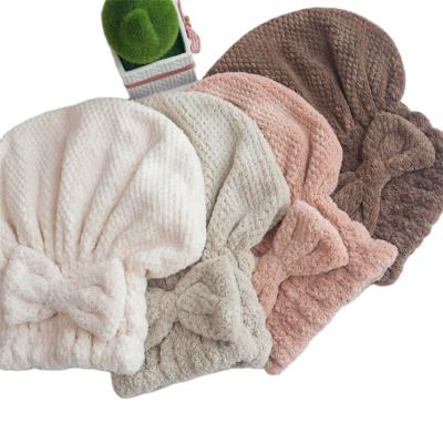 China Reusable Super Absorbent Bath Cap Shower Cap Viable Bowknot Addicted Drinking Hair Covers Customized Hair Turban Towel for sale