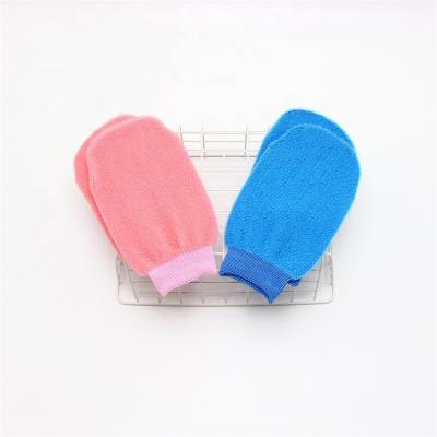 China EXFOLIATE Wholesale Colorful Exfoliating Body Bath Glove Skin Remover Body Scrubber PE Dead Bath Gloves for sale