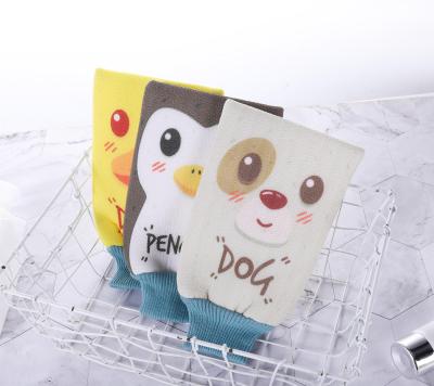 China Cartoon Body Scrubber Shower Glove Shower Glove Cute Animal Pattern Printed Cute Exfoliating Exfoliating Gloves for sale