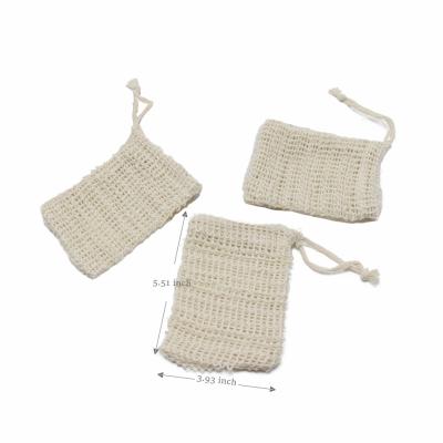 China Natural Square Cotton Drawstring Bag Natural Sisal Packing Eco-Friendly Shower Bath And Linen Soap Bag for sale