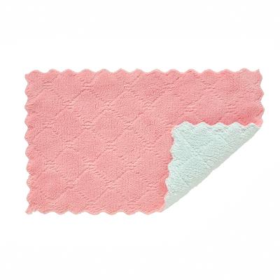 China Double Sided Thick Printed Coral Towe Child Safe Microfiber Household Kitchen Dish Pad Fleece Scouring Cloth for sale