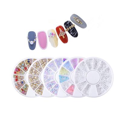 China 3D Nail Art Decoration Supplies Mixed Color Mermaid Pearl Disc Collection Nail Art Jewelry Decoration Flat Back Magic Rhinestone Half Round Pearl Wheel for sale