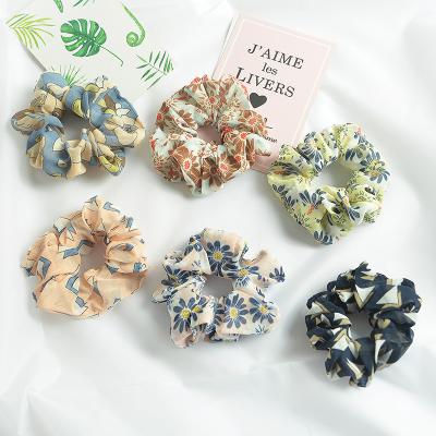 China Fashionable Wholesale Flower Printing Elastic Hair Tie Scrunchie Hair Bands For Women/Girls Drop Shipping for sale