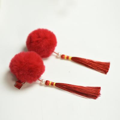 China Cute Baby Hair Accessoris 2pcs/pair Rabbit Hair Ball Chinese Traditional Hair Clips For Girls Kids Baby Tassels High Quality Hairpins for sale