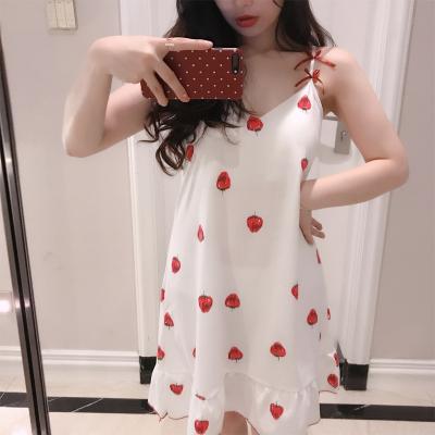 China Cute Strawberry Women Nightgown Summer Breathable Free Shipping Pajamas Printing Fruit Girls Sleepwear Night Sleeveless Skirt for sale