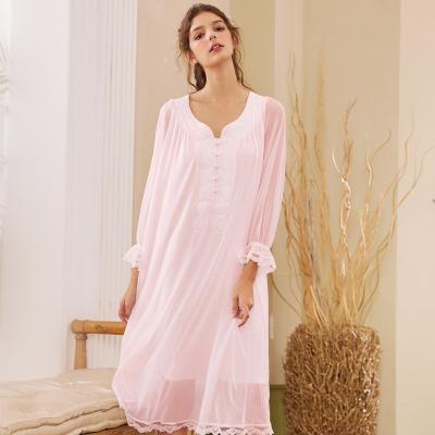 China QUICK DRY lace pajamas home wear long sleeves palace style nightgown girls Sweet Sleepwear princess dress for sale