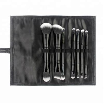 China Hot Sale Vegan Skin-friendly Hair Color Black OEM ODM Accepted 7pcs Double Ended Makeup Brush Set With Bag for sale