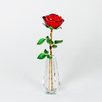 China Hot Sales Europe JY Factory Supply Stun Gift Idea Crystal Rose Flowers Opens With Vase For Birthday Gift for sale