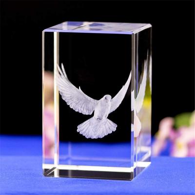 China China JY New Product Peace Dove Figurine 3d Laser Cube Crystal Souvenir for sale