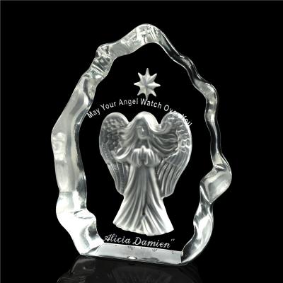 China Europe JY Pujiang Factory Supply Customized Crystal Angel Iceberg Glass Carving Ornament Keepsake Gift for sale