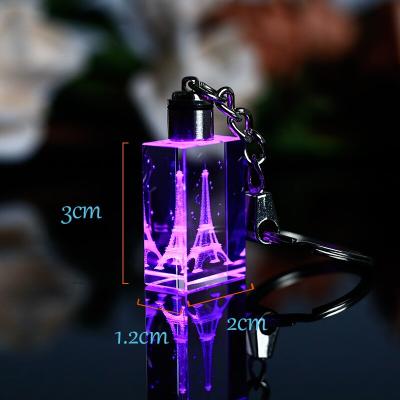 China China JY Best Design Eiffel Tower Key Chain With Led Light 3d Laser Engraving Crystal Glass Key Chain for sale