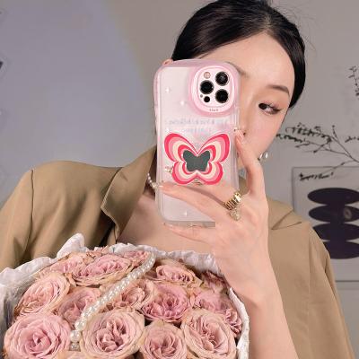 China Shockproof Ins Style Pink Gradient Butterfly Shockproof Phone Case for iPhone X XS MAX 11 12 13 for sale