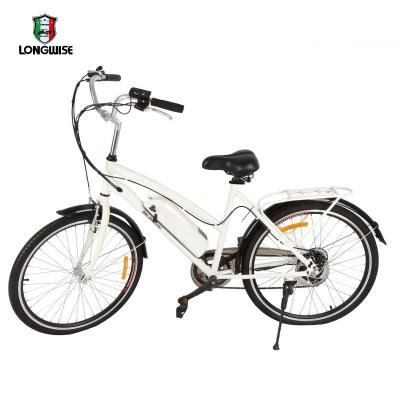 China Hot Selling Steel Step Through Electric Bicycle 26inch Road Bike 250W 6 Speed ​​e Bike Woman Electric Service Electric Bike for sale