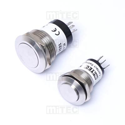 China Premium miTEC Stainless Steel Metal Push Button Switch 12mm 16mm 18mm 19mm 24mm 25mm TOP OFF SPST With Flat Convex IP54 Button for sale