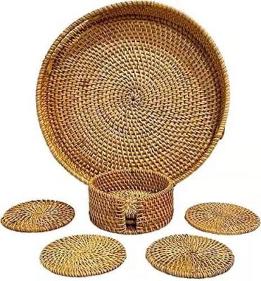 China More new specs. 28Cm Tray 10Cm Coaster Sustainable High Quality Dining Set Rattan Furniture Serving Tray for sale