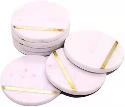 China Minimalist Customized Round Marble Coasters With Gold Inlay And Backing for sale