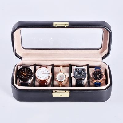 China 5 Slots Handmade Luxury Carbon Fiber Fashion Watch Display Case Leather Watch Storage Box For Watch for sale