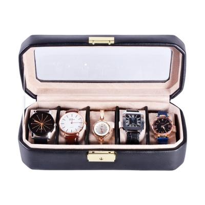 China Velvet Watch Case For Men 5 Slot With Glass Top Solid for sale