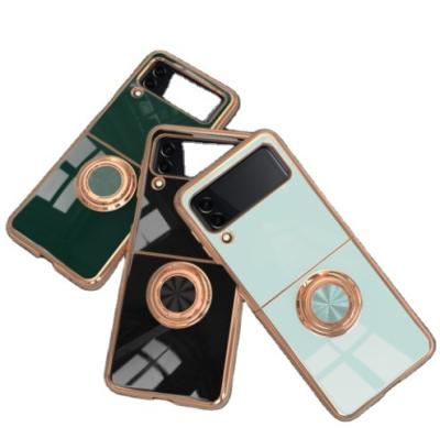 China Magnetic Suction Galaxy Z Flip3 Mobile Phone Case zflip3 Ring Shockproof Buckle Magnetic Car Plating Cover Device New Style for sale