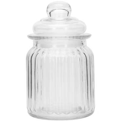 China Wholesale 300ml Small Ribbed Glass Sweet Jar Of Recyclable Airtight Candy Storage Eco - Friendly With Lid for sale