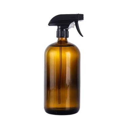 China 500ml Amber Round Boston Spray Bottle 16oz Glass Refillable Bottle Eco-Friendly Recyclable With Trigger Wholesale for sale