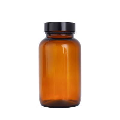 China 100cc 150cc 300cc Amber Capsule Bottle Packer Bottle Eco-friendly Recyclable Wide Mouth Pharmacy Glass Bottle for sale