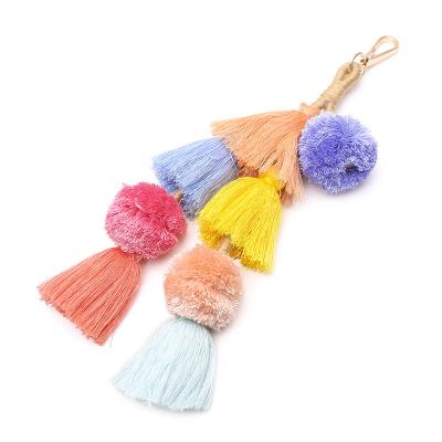 China Boho Portable Wholesale Custom Plush Key Chain Tassel Tassel Cotton Key Chain For Handbag Backpack for sale