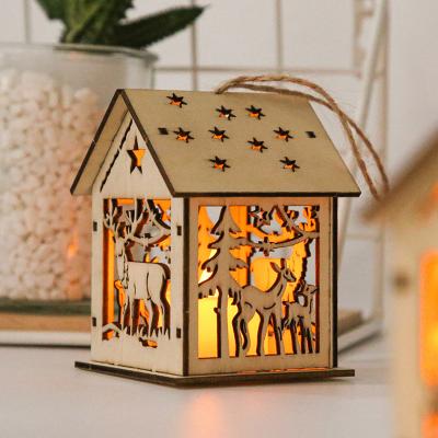 China Retro Santa Elk Led Light Wooden Bedroom Christmas Tree Decorations With Lights Wood Crafts Can Be Customized for sale