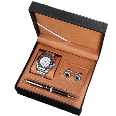 China Agriculture Cufflinks Pen Exquisite Business Gift Set 3 Pieces Men's Watch Set Gift Box Quartz Watch Promotional Office Supplies for sale