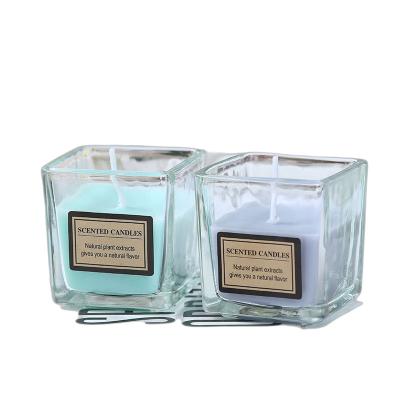 China Smokeless New Fashion Square Windproof Smokeless Glass Cup Scented Soy Wax Candles Gift Cheap Wholesale for sale