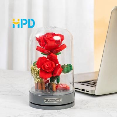 China Construction Toy Hot sell diy handmade factory decor factory building block toy flower eternal rose music box Valentine's Day gift for sale