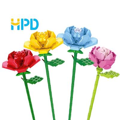 China Building Toy Colorful Plastic Assembly Flower 3D Brick Toys Valentine's Day DIY Gift Mini Rose Bouquet Flower Building Blocks for sale